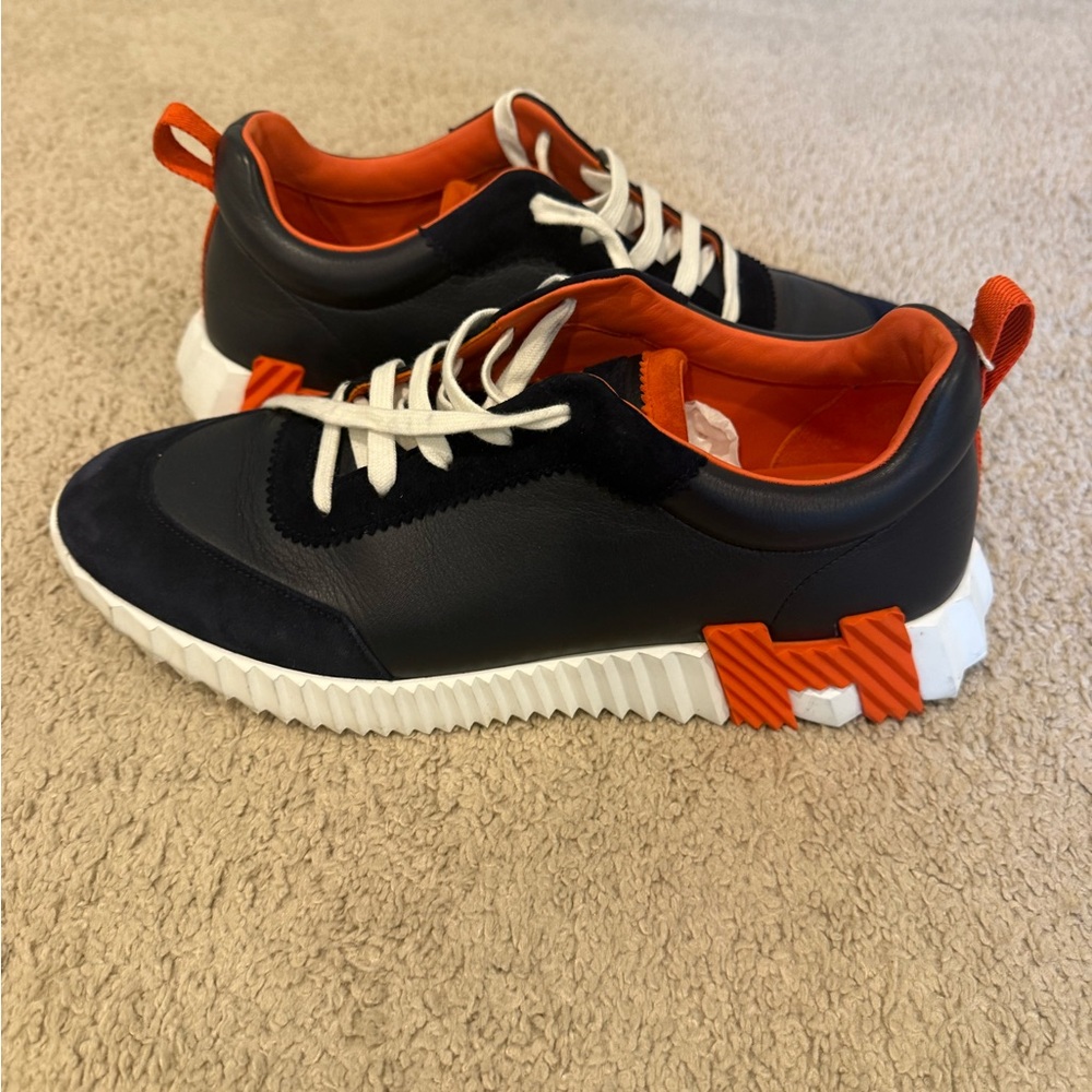 Hermes Blue and Orange Sneakers with White Soles